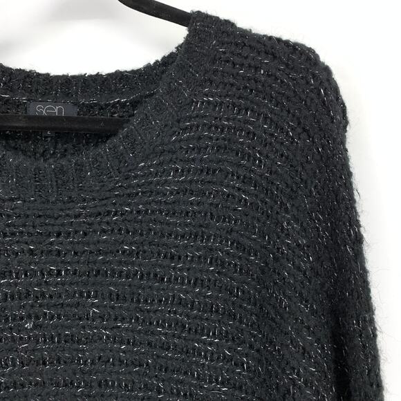 Sen Pullover Boatneck Sweater Womens Size 2 US Medium Black Silver Metallic - Picture 3 of 6